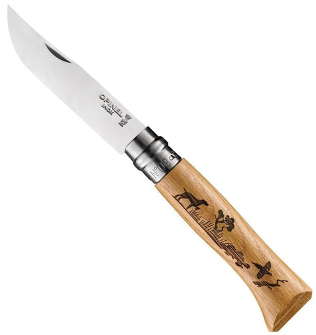 Opinel  No.08 Oak Engraved Handle Folding Knife - Animalia 002335