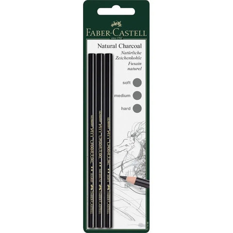 Faber-Castell Pitt natural charcoal pencil set of 3, soft, medium, hard 117498