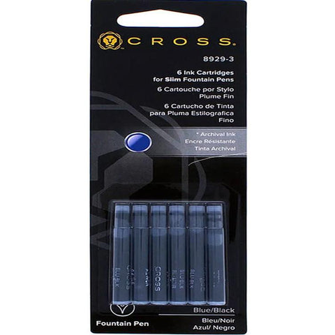 Cross Slim Fountain Pen Ink Cartridge - Blue/Black (six per card) 8929-3