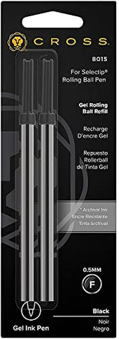 A.T. Cross Cross Selectip Rollerball Pen Refill, Dual Pack, 0.5mm Fine Point (Black)